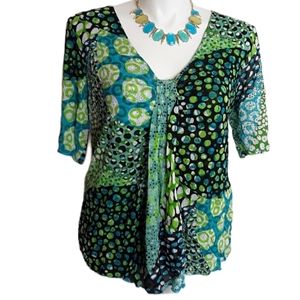 Kenneth Cole Multi Pattern Boho Green Blue Teal Half Sleeve Tunic EUC sz 3X